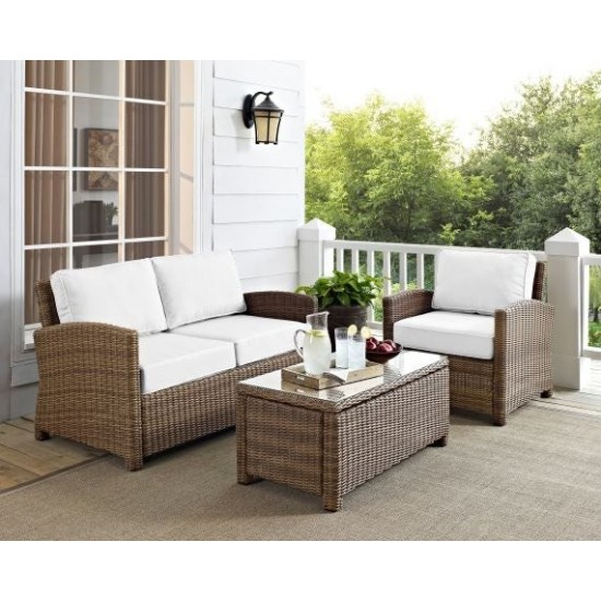 Bradenton 3Pc Outdoor Conversation Set - Sunbrella White/Weathered Brown