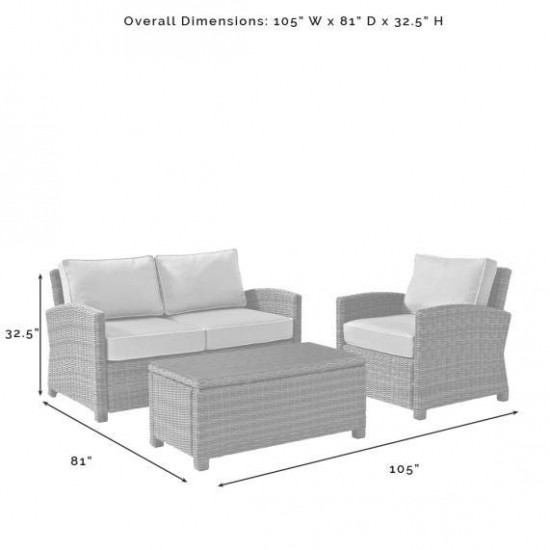 Bradenton 3Pc Outdoor Conversation Set - Sunbrella White/Weathered Brown