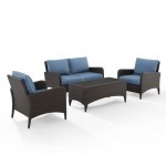 Kiawah 4Pc Outdoor Wicker Conversation Set Blue