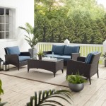 Kiawah 4Pc Outdoor Wicker Conversation Set Blue