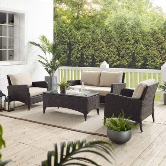 Kiawah 4Pc Outdoor Wicker Conversation Set Sand