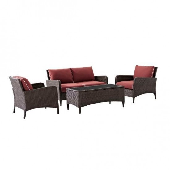 Kiawah 4Pc Outdoor Wicker Conversation Set Sangria