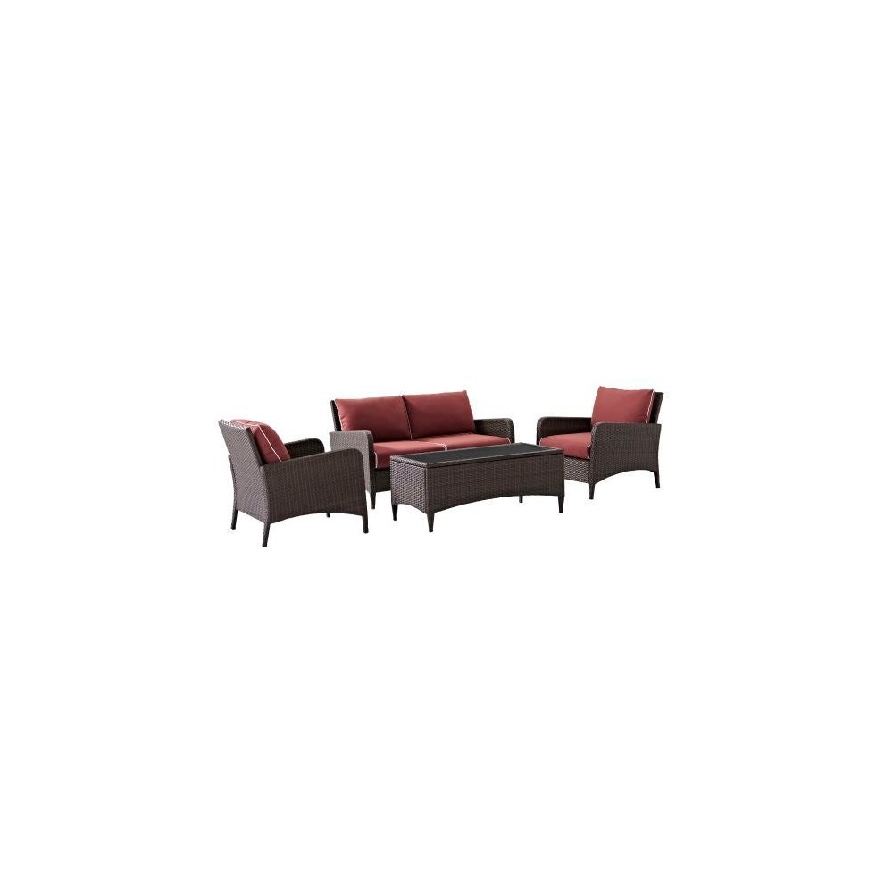 Kiawah 4Pc Outdoor Wicker Conversation Set Sangria
