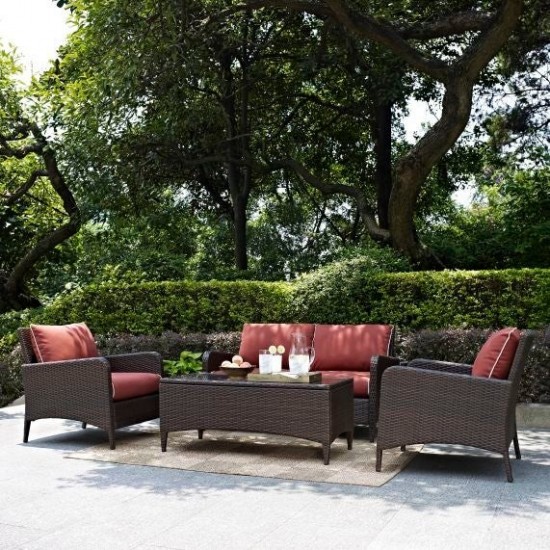 Kiawah 4Pc Outdoor Wicker Conversation Set Sangria