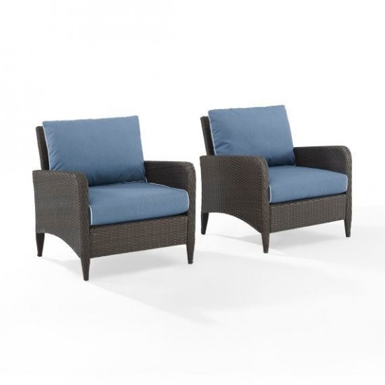 Kiawah 2Pc Outdoor Wicker Chair Set Blue/Brown - 2 Armchairs