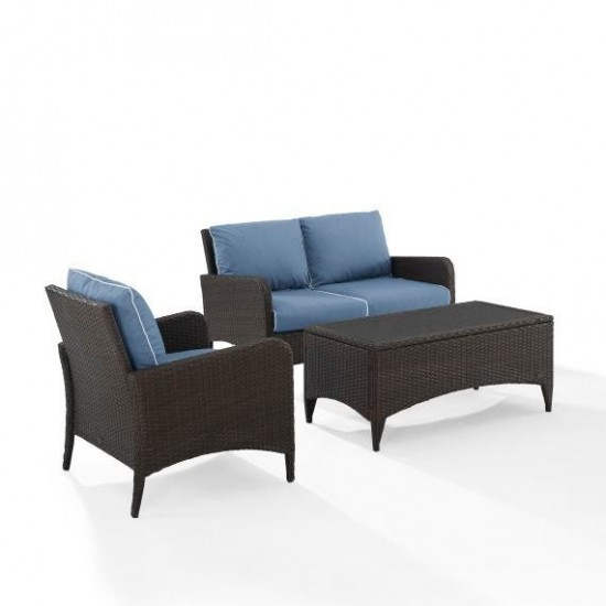 Kiawah 3Pc Outdoor Wicker Conversation Set Blue