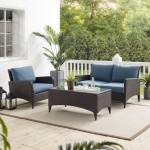 Kiawah 3Pc Outdoor Wicker Conversation Set Blue