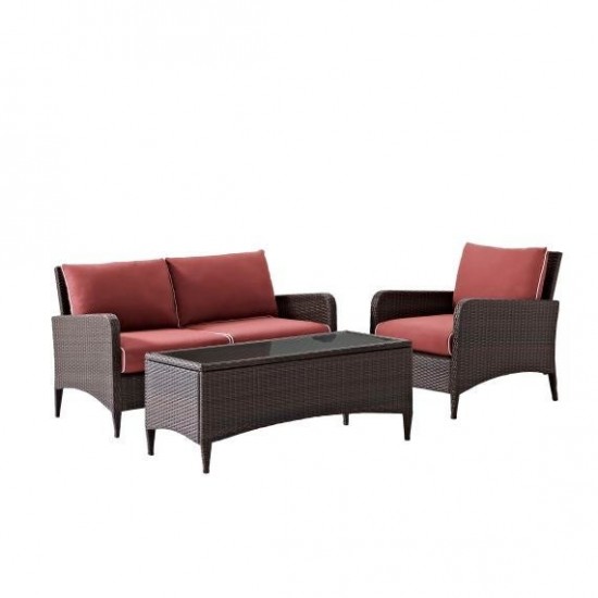 Kiawah 3Pc Outdoor Wicker Conversation Set Sangria