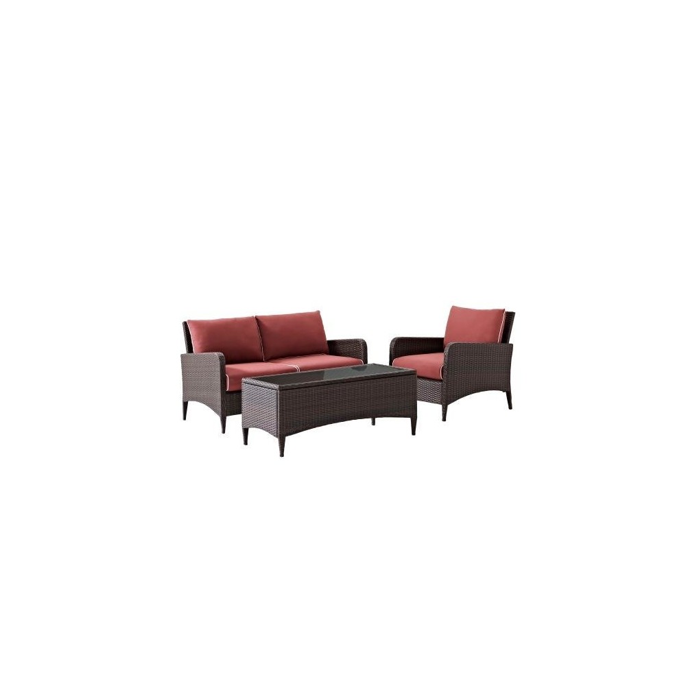 Kiawah 3Pc Outdoor Wicker Conversation Set Sangria Kiawah 3Pc Outdoor Wicker Conversation Set Sangria