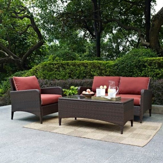 Kiawah 3Pc Outdoor Wicker Conversation Set Sangria