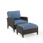 Kiawah 2Pc Outdoor Wicker Chair Set Blue/Brown - Armchair & Ottoman