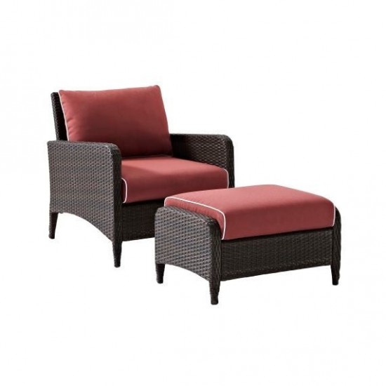 Kiawah 2Pc Outdoor Wicker Chair Set Sangria/Brown - Armchair & Ottoman