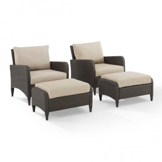 Kiawah 4Pc Outdoor Wicker Chair Set Sand/Brown - 2 Armchairs & 2 Ottomans