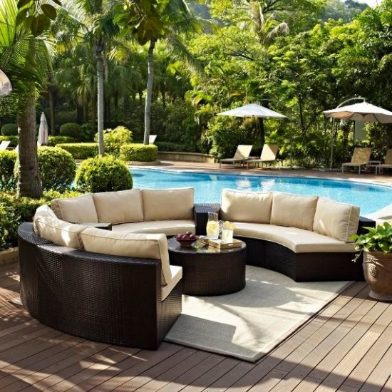 Catalina 6Pc Outdoor Wicker Sectional Set Sand