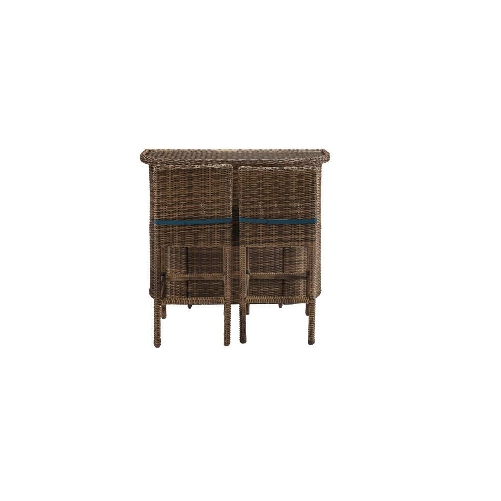 Bradenton 3Pc Outdoor Wicker Bar Set Navy/Weathered Brown - Bar & 2 Stools