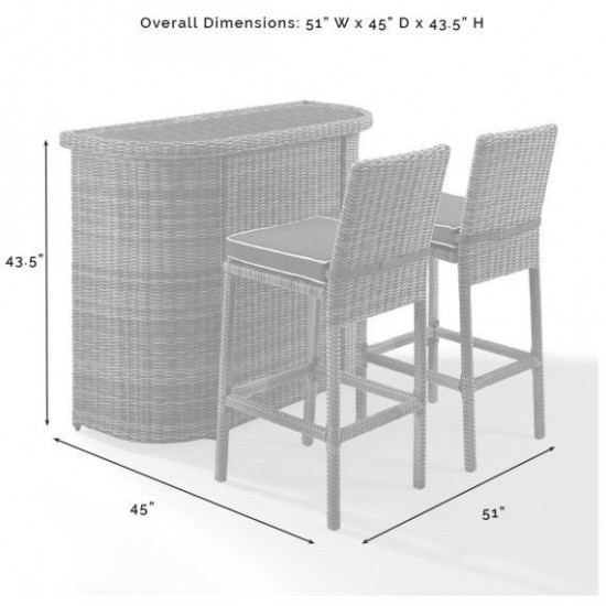 Bradenton 3Pc Outdoor Wicker Bar Set Navy/Weathered Brown - Bar & 2 Stools