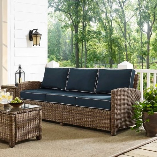 Bradenton Outdoor Wicker Sofa Navy/Weathered Brown