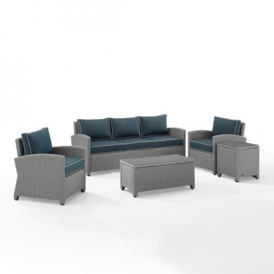 Bradenton 5Pc Outdoor Wicker Sofa Set Navy/Gray