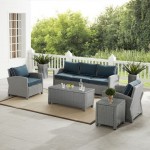 Bradenton 5Pc Outdoor Wicker Sofa Set Navy/Gray