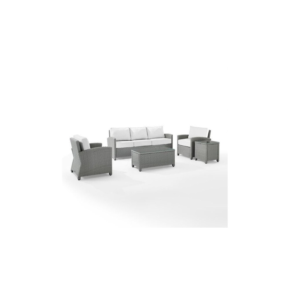 Bradenton 5Pc Outdoor Wicker Sofa Set - Sunbrella White/Gray