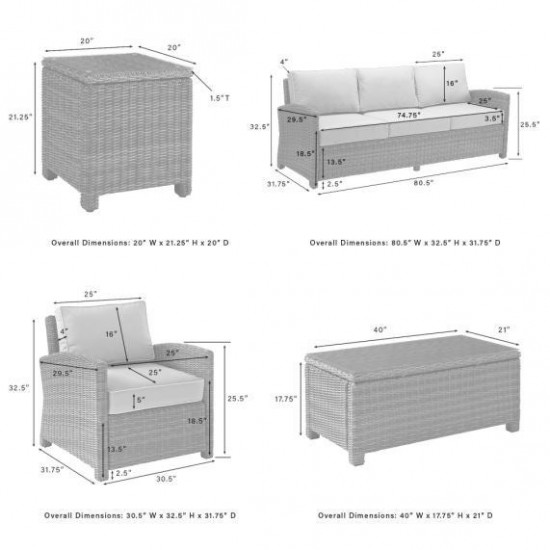 Bradenton 5Pc Outdoor Wicker Sofa Set - Sunbrella White/Gray