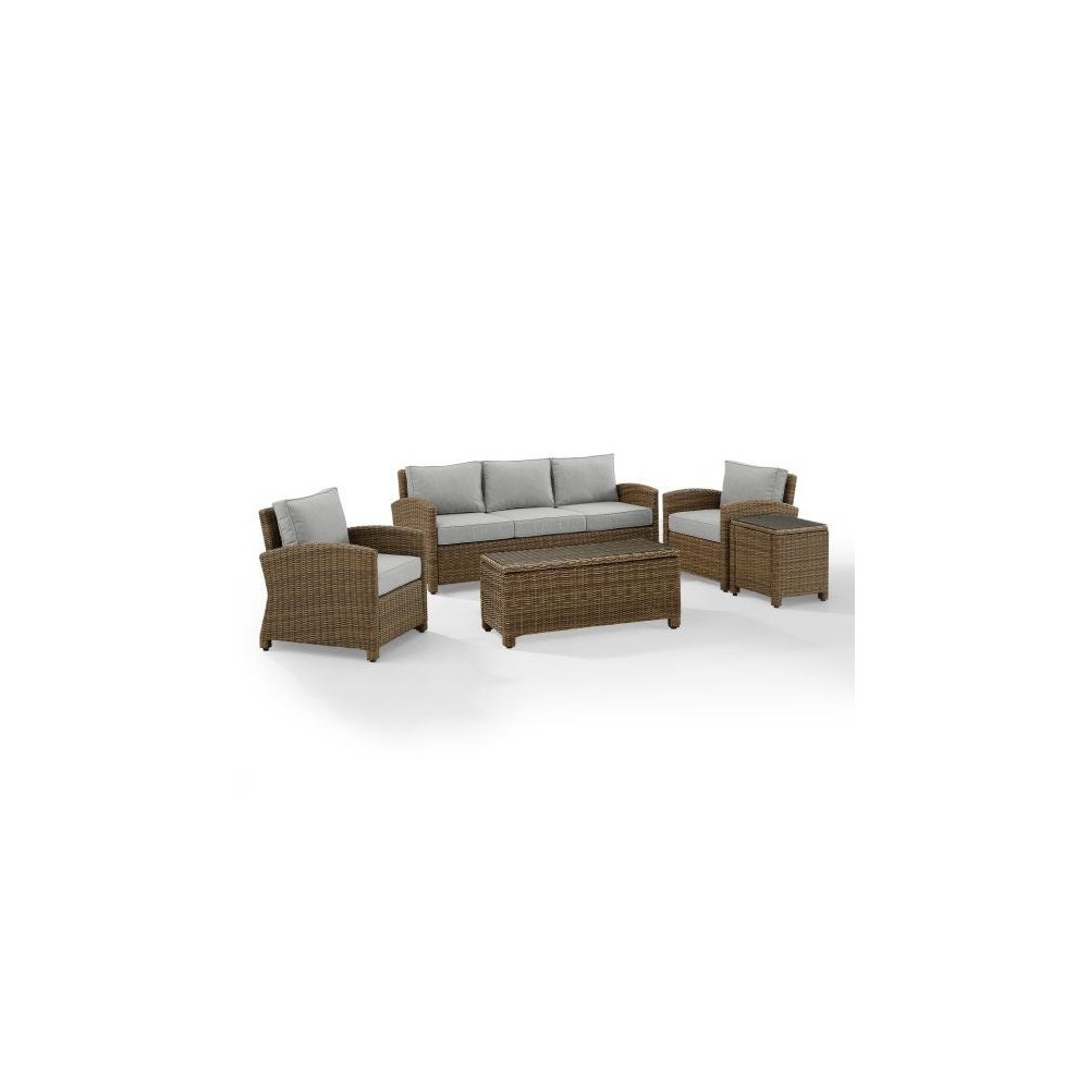 Bradenton 5Pc Outdoor Wicker Sofa Set Gray/Weathered Brown
