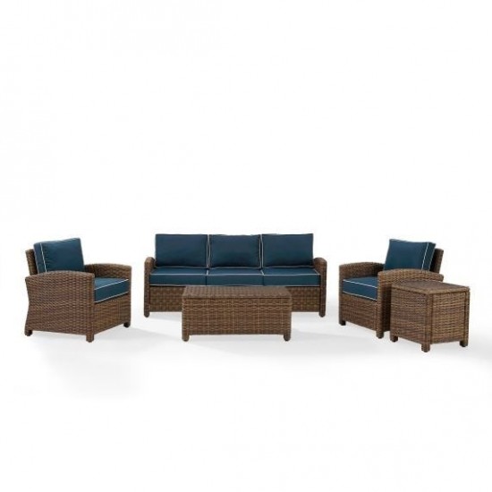 Bradenton 5Pc Outdoor Wicker Sofa Set Navy/Weathered Brown