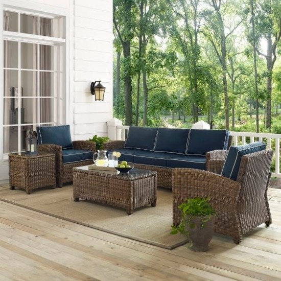 Bradenton 5Pc Outdoor Wicker Sofa Set Navy/Weathered Brown