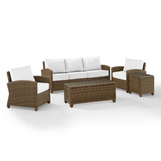 Bradenton 5Pc Outdoor Wicker Sofa Set - Sunbrella White/Weathered Brown