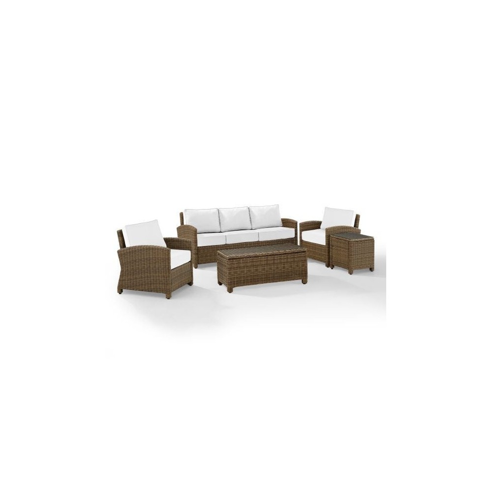 Bradenton 5Pc Outdoor Wicker Sofa Set - Sunbrella White/Weathered Brown