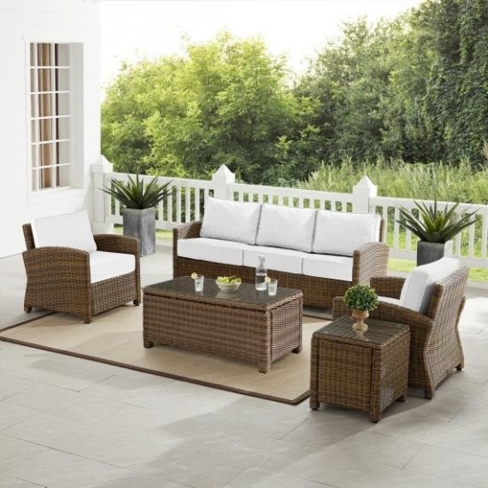 Bradenton 5Pc Outdoor Wicker Sofa Set - Sunbrella White/Weathered Brown