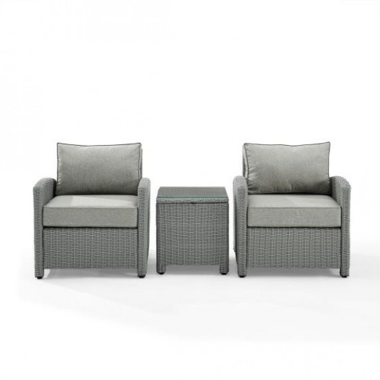 Bradenton 3Pc Outdoor Wicker Armchair Set Gray/Gray - Side Table & 2 Armchairs