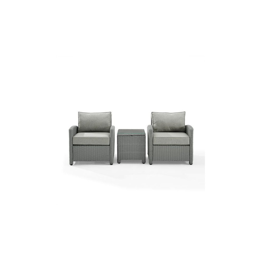 Bradenton 3Pc Outdoor Wicker Armchair Set Gray/Gray - Side Table & 2 Armchairs Bradenton 3Pc Outdoor Wicker Armchair Set Gray/Gray - Side Table & 2 Armchairs