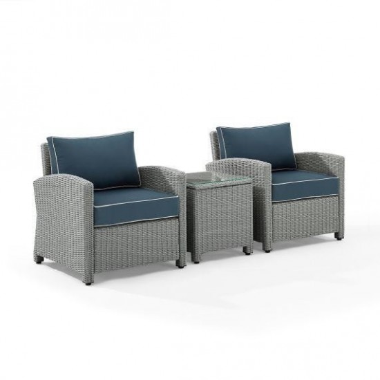 Bradenton 3Pc Outdoor Wicker Armchair Set Navy/Gray - Side Table & 2 Armchairs