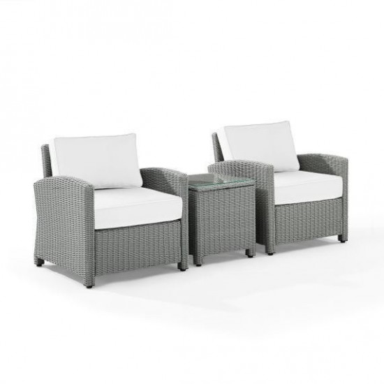 Bradenton 3Pc Outdoor Wicker Armchair Set - Sunbrella White/Gray