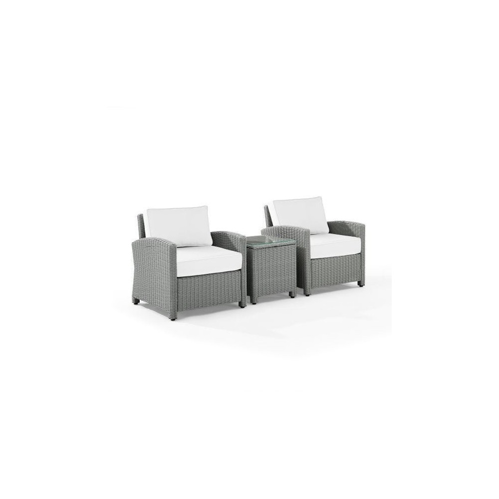 Bradenton 3Pc Outdoor Wicker Armchair Set - Sunbrella White/Gray