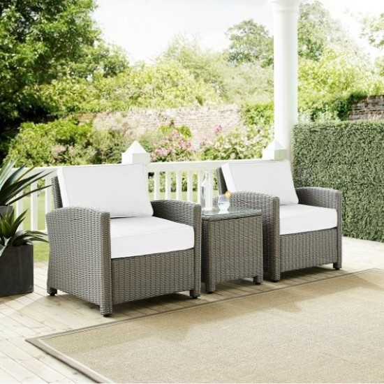 Bradenton 3Pc Outdoor Wicker Armchair Set - Sunbrella White/Gray