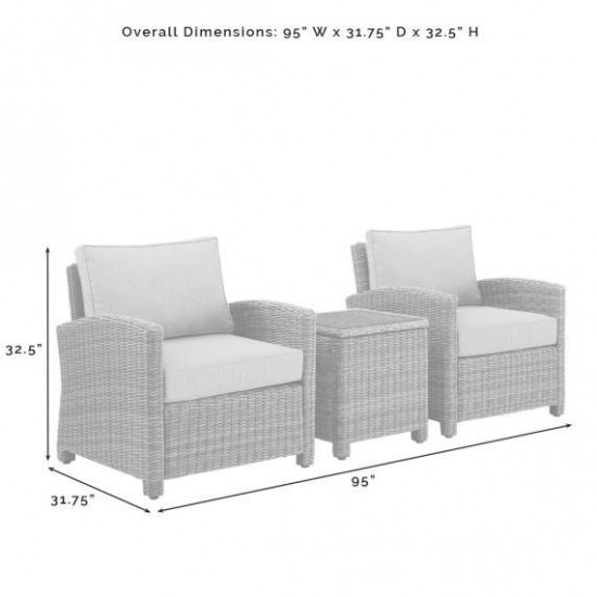 Bradenton 3Pc Outdoor Wicker Armchair Set - Sunbrella White/Gray