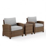 Bradenton 3Pc Outdoor Wicker Armchair Set Gray/Weathered Brown