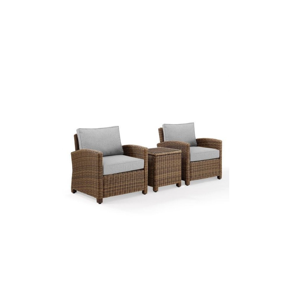 Bradenton 3Pc Outdoor Wicker Armchair Set Gray/Weathered Brown