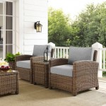 Bradenton 3Pc Outdoor Wicker Armchair Set Gray/Weathered Brown