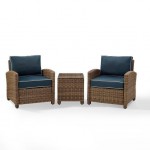 Bradenton 3Pc Outdoor Wicker Armchair Set Navy/Weathered Brown