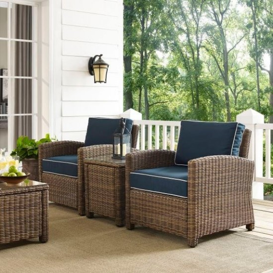 Bradenton 3Pc Outdoor Wicker Armchair Set Navy/Weathered Brown