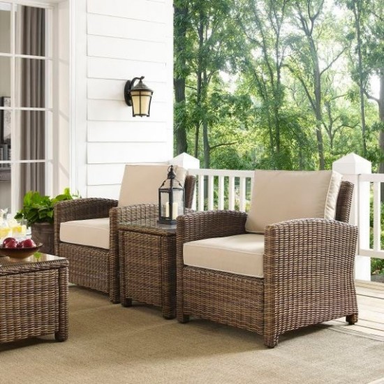 Bradenton 3Pc Outdoor Wicker Armchair Set Sand