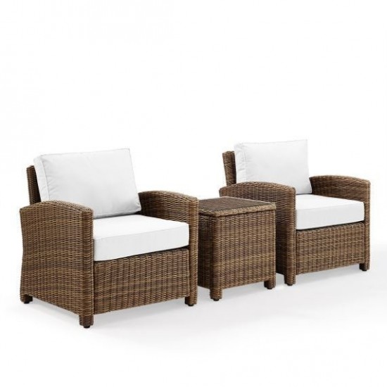 Bradenton 3Pc Outdoor Wicker Armchair Set - Sunbrella White/Weathered Brown