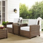 Bradenton 3Pc Outdoor Wicker Armchair Set - Sunbrella White/Weathered Brown