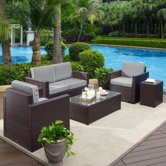 Palm Harbor 5Pc Outdoor Wicker Conversation Set Gray, KO70053BR-GY