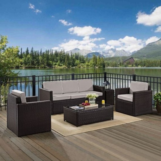 Palm Harbor 5Pc Outdoor Wicker Sofa Set Gray, KO70054BR-GY