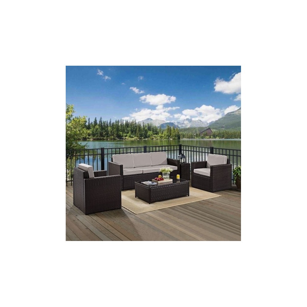 Palm Harbor 5Pc Outdoor Wicker Sofa Set Gray, KO70054BR-GY