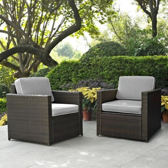 Palm Harbor 3Pc Outdoor Wicker Chair Set Gray/Brown - Side Table & 2 Chairs